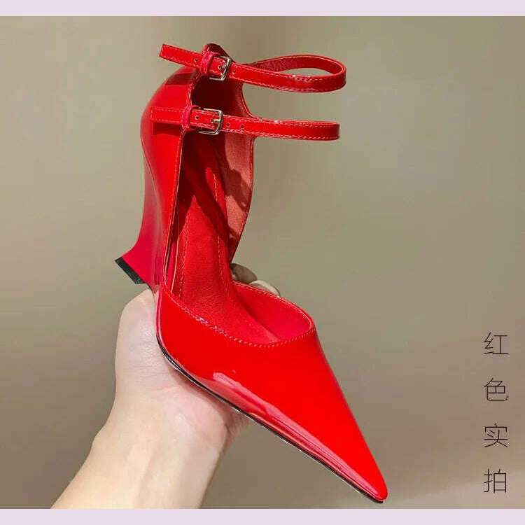 KIMLUD, Lady Sexy Slope Heels Woman Ankle Strap Dress Wedding Shoes Party Sandalias De Mujer Luxury Sandals Women Designers, KIMLUD Womens Clothes
