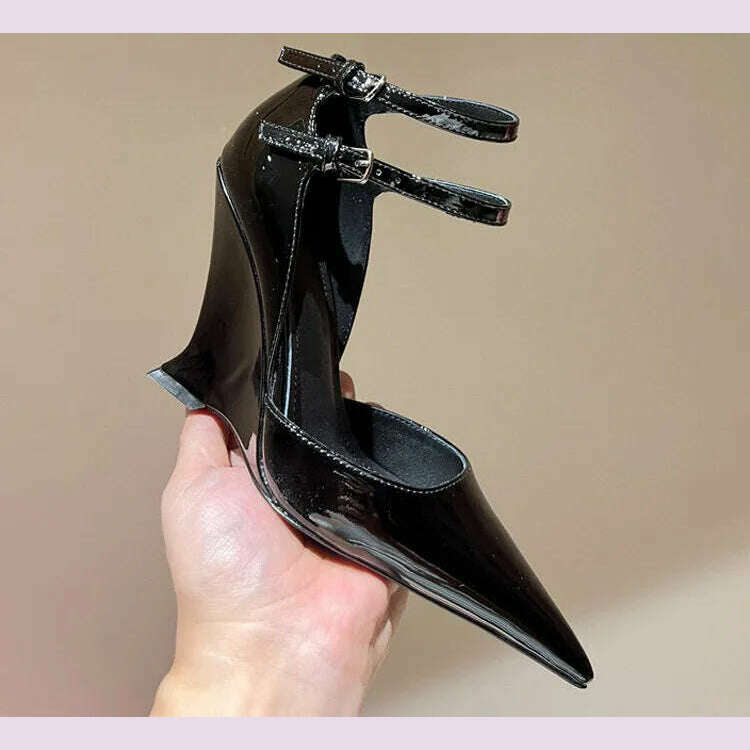 KIMLUD, Lady Sexy Slope Heels Woman Ankle Strap Dress Wedding Shoes Party Sandalias De Mujer Luxury Sandals Women Designers, KIMLUD Womens Clothes