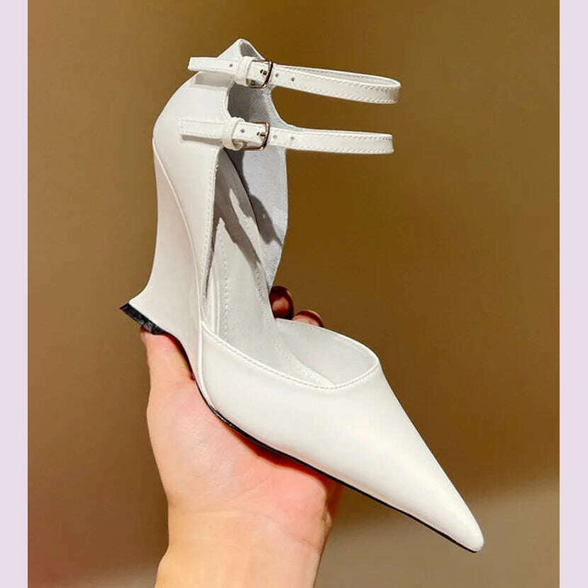 KIMLUD, Lady Sexy Slope Heels Woman Ankle Strap Dress Wedding Shoes Party Sandalias De Mujer Luxury Sandals Women Designers, KIMLUD Womens Clothes