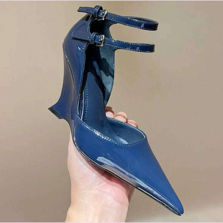 KIMLUD, Lady Sexy Slope Heels Woman Ankle Strap Dress Wedding Shoes Party Sandalias De Mujer Luxury Sandals Women Designers, KIMLUD Womens Clothes