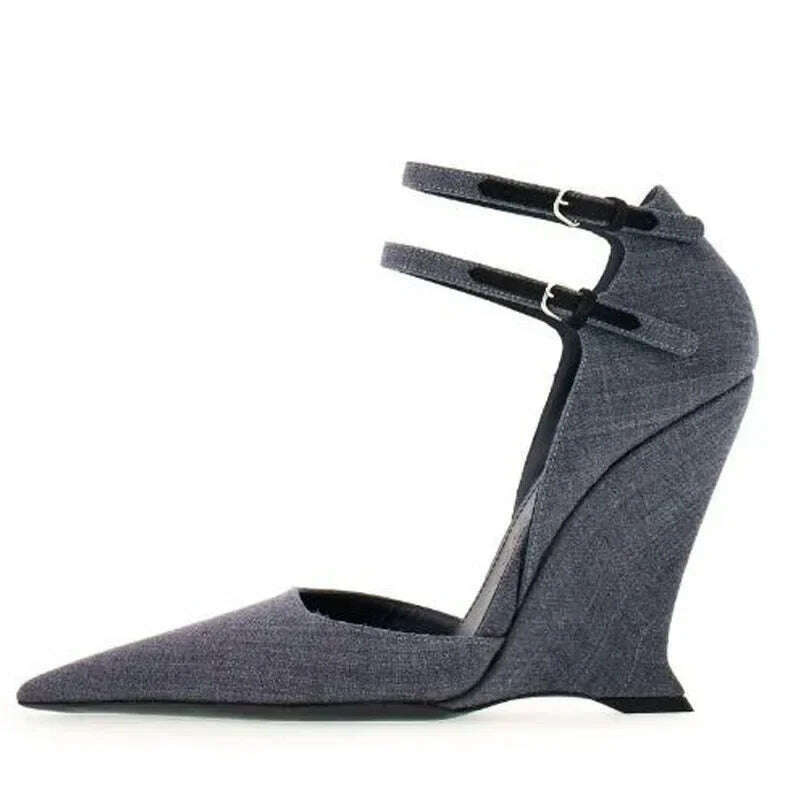 KIMLUD, Lady Sexy Slope Heels Woman Ankle Strap Dress Wedding Shoes Party Sandalias De Mujer Luxury Sandals Women Designers, Grey / 40, KIMLUD APPAREL - Womens Clothes