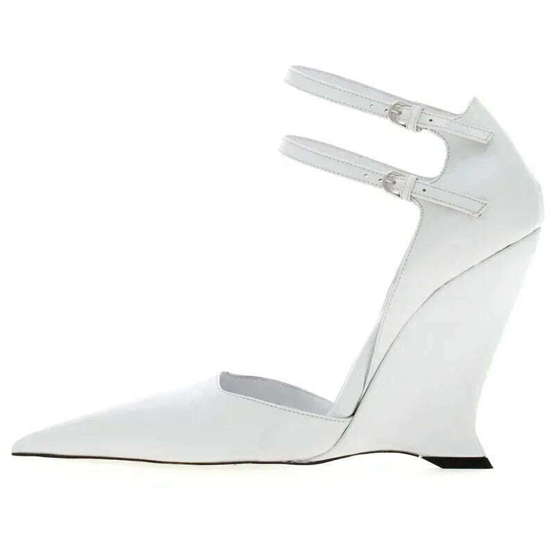 KIMLUD, Lady Sexy Slope Heels Woman Ankle Strap Dress Wedding Shoes Party Sandalias De Mujer Luxury Sandals Women Designers, White / 41, KIMLUD APPAREL - Womens Clothes