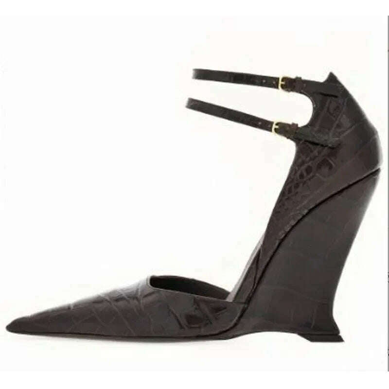 KIMLUD, Lady Sexy Slope Heels Woman Ankle Strap Dress Wedding Shoes Party Sandalias De Mujer Luxury Sandals Women Designers, Dark brown / 43, KIMLUD APPAREL - Womens Clothes
