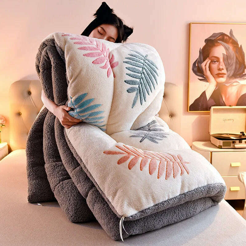 KIMLUD, Lamb Fleece Super Warm Quilt Winter Thickening Warm Coral Fleece Blanket Bed Single Double Dormitory Student Flannel Quilt, KIMLUD Womens Clothes