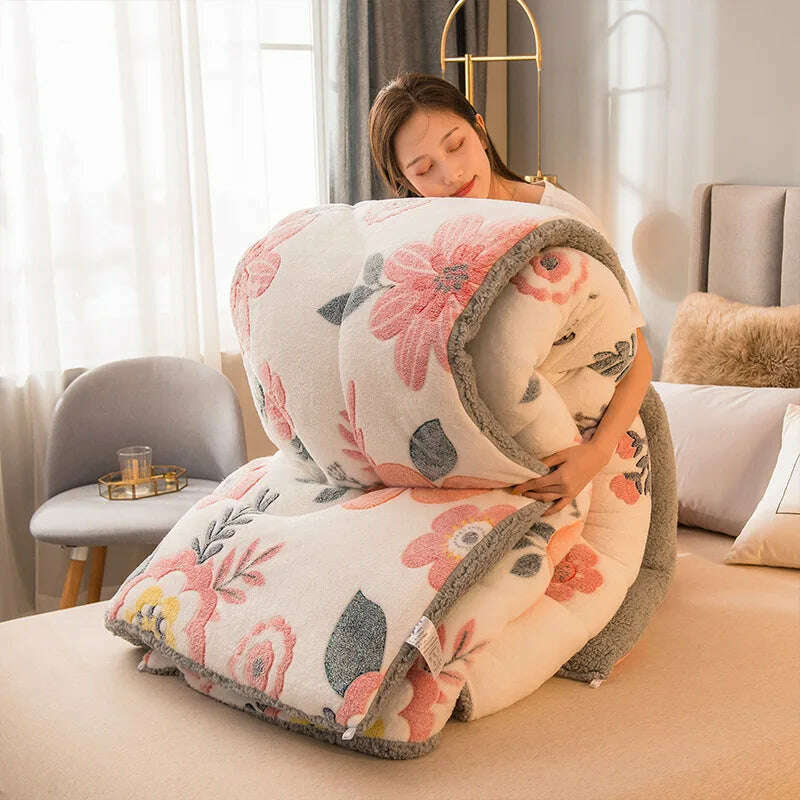 KIMLUD, Lamb Fleece Super Warm Quilt Winter Thickening Warm Coral Fleece Blanket Bed Single Double Dormitory Student Flannel Quilt, 1 / 1.1X1.5m 1kg, KIMLUD APPAREL - Womens Clothes
