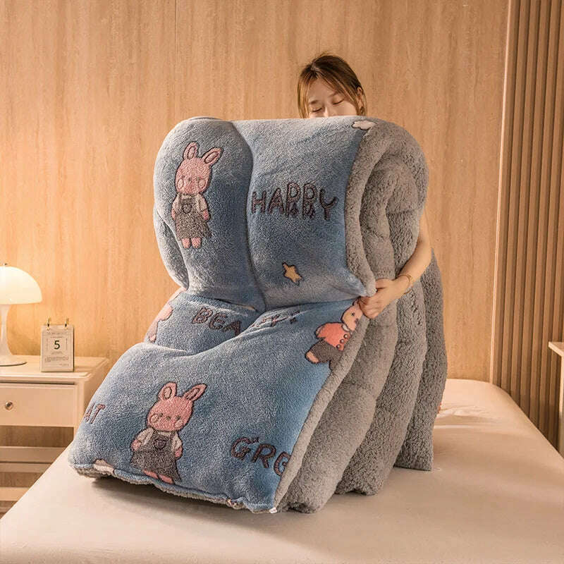 KIMLUD, Lamb Fleece Super Warm Quilt Winter Thickening Warm Coral Fleece Blanket Bed Single Double Dormitory Student Flannel Quilt, 2 / 1.1X1.5m 1kg, KIMLUD APPAREL - Womens Clothes