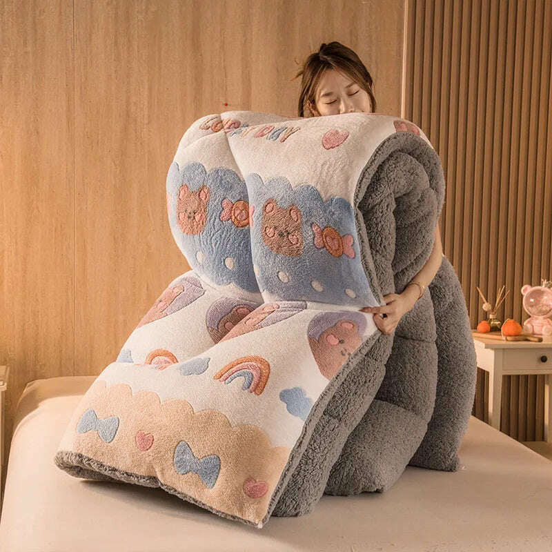 KIMLUD, Lamb Fleece Super Warm Quilt Winter Thickening Warm Coral Fleece Blanket Bed Single Double Dormitory Student Flannel Quilt, 5 / 1.1X1.5m 1kg, KIMLUD APPAREL - Womens Clothes