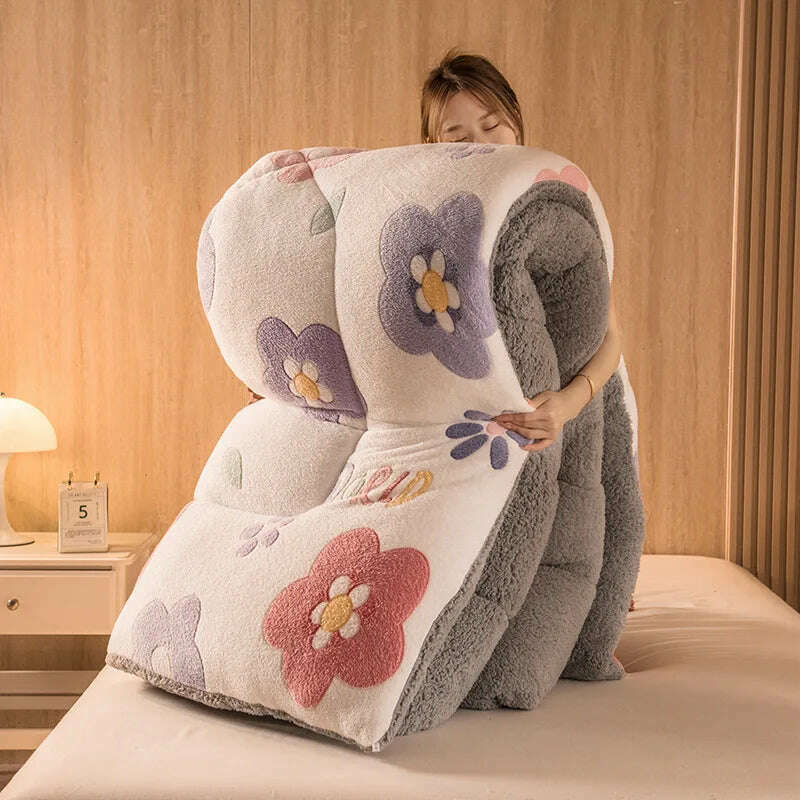 KIMLUD, Lamb Fleece Super Warm Quilt Winter Thickening Warm Coral Fleece Blanket Bed Single Double Dormitory Student Flannel Quilt, 7 / 1.1X1.5m 1kg, KIMLUD APPAREL - Womens Clothes