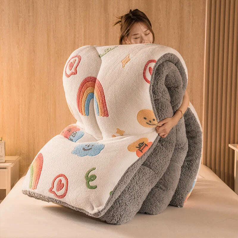 KIMLUD, Lamb Fleece Super Warm Quilt Winter Thickening Warm Coral Fleece Blanket Bed Single Double Dormitory Student Flannel Quilt, 8 / 1.1X1.5m 1kg, KIMLUD APPAREL - Womens Clothes