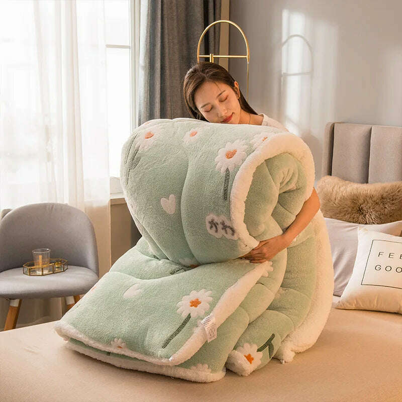 KIMLUD, Lamb Fleece Super Warm Quilt Winter Thickening Warm Coral Fleece Blanket Bed Single Double Dormitory Student Flannel Quilt, 9 / 1.1X1.5m 1kg, KIMLUD APPAREL - Womens Clothes