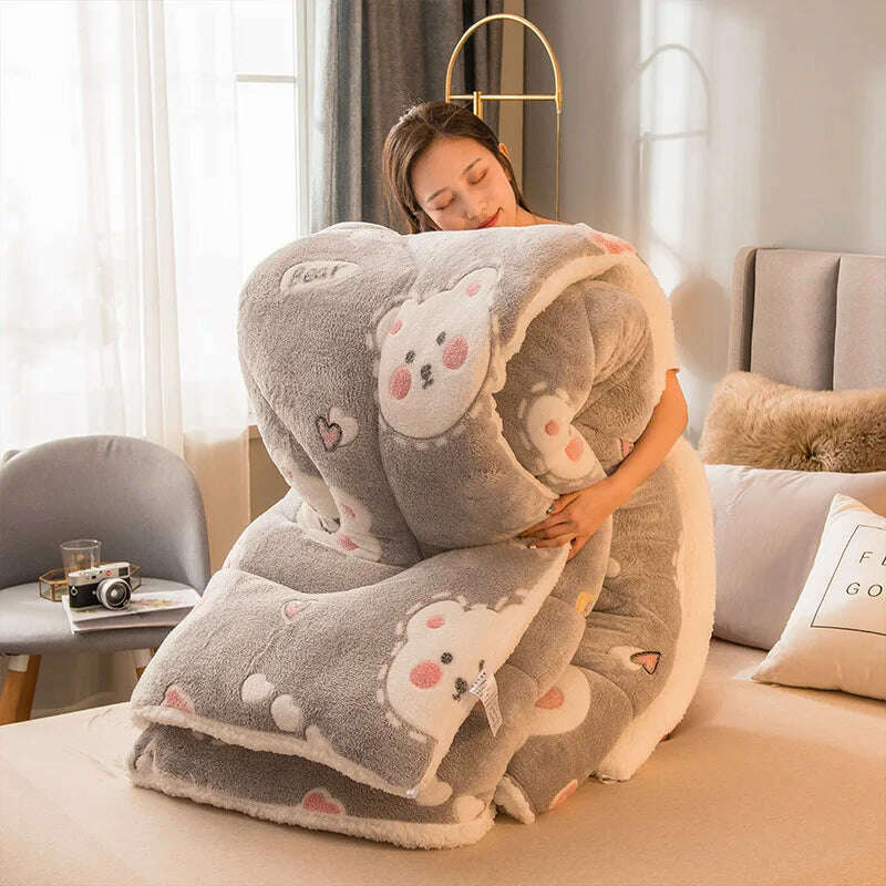 KIMLUD, Lamb Fleece Super Warm Quilt Winter Thickening Warm Coral Fleece Blanket Bed Single Double Dormitory Student Flannel Quilt, 10 / 1.1X1.5m 1kg, KIMLUD APPAREL - Womens Clothes
