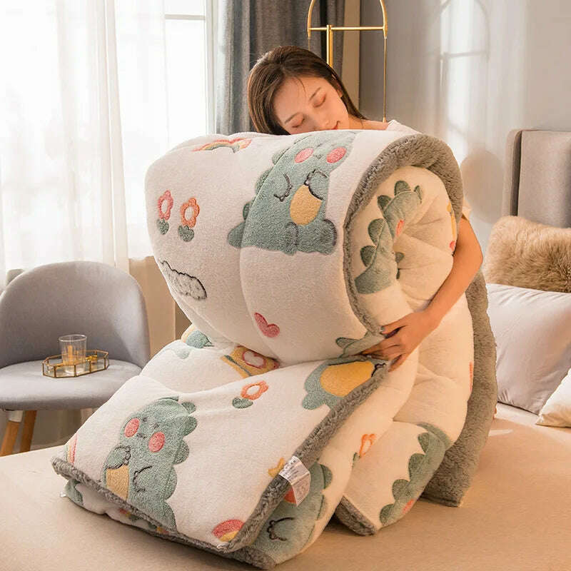 KIMLUD, Lamb Fleece Super Warm Quilt Winter Thickening Warm Coral Fleece Blanket Bed Single Double Dormitory Student Flannel Quilt, 11 / 1.1X1.5m 1kg, KIMLUD APPAREL - Womens Clothes