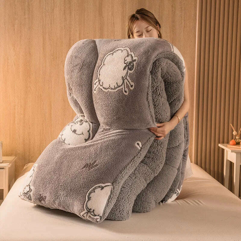 KIMLUD, Lamb Fleece Super Warm Quilt Winter Thickening Warm Coral Fleece Blanket Bed Single Double Dormitory Student Flannel Quilt, 12 / 1.1X1.5m 1kg, KIMLUD APPAREL - Womens Clothes