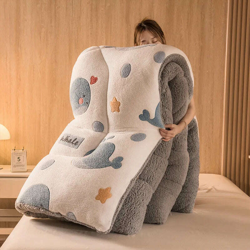 KIMLUD, Lamb Fleece Super Warm Quilt Winter Thickening Warm Coral Fleece Blanket Bed Single Double Dormitory Student Flannel Quilt, 13 / 1.1X1.5m 1kg, KIMLUD APPAREL - Womens Clothes