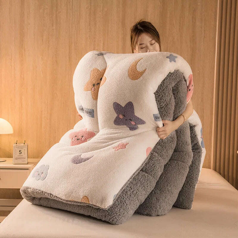 KIMLUD, Lamb Fleece Super Warm Quilt Winter Thickening Warm Coral Fleece Blanket Bed Single Double Dormitory Student Flannel Quilt, 14 / 1.1X1.5m 1kg, KIMLUD APPAREL - Womens Clothes