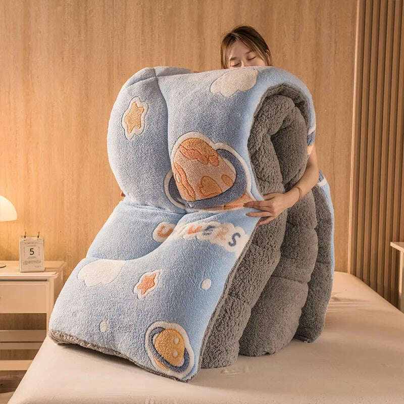 KIMLUD, Lamb Fleece Super Warm Quilt Winter Thickening Warm Coral Fleece Blanket Bed Single Double Dormitory Student Flannel Quilt, 15 / 1.1X1.5m 1kg, KIMLUD APPAREL - Womens Clothes