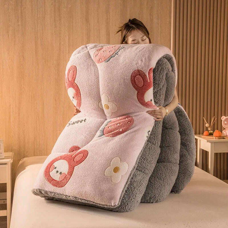 KIMLUD, Lamb Fleece Super Warm Quilt Winter Thickening Warm Coral Fleece Blanket Bed Single Double Dormitory Student Flannel Quilt, 16 / 1.1X1.5m 1kg, KIMLUD APPAREL - Womens Clothes