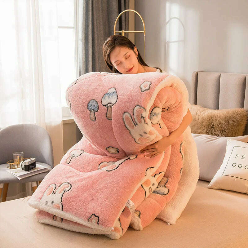 KIMLUD, Lamb Fleece Super Warm Quilt Winter Thickening Warm Coral Fleece Blanket Bed Single Double Dormitory Student Flannel Quilt, 17 / 1.1X1.5m 1kg, KIMLUD APPAREL - Womens Clothes