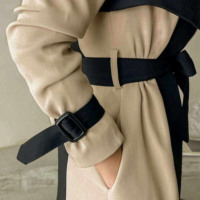 KIMLUD, LANMREM Elegant Notched Collar Lady Patchwork Windbreaker Full Sleeve Buttons Belted Women Long Trench Coats 2023 Winter 2W1922, KIMLUD Womens Clothes