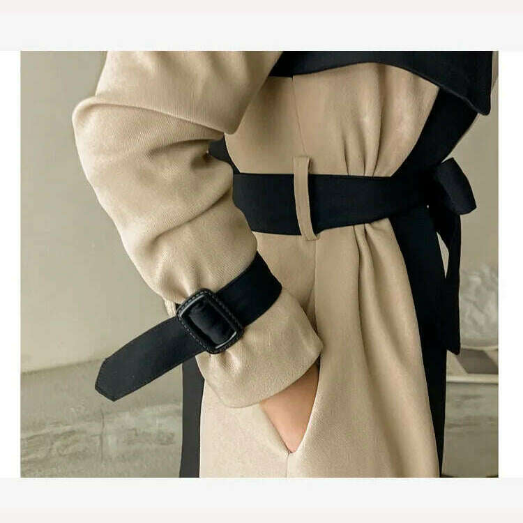 KIMLUD, LANMREM Elegant Notched Collar Lady Patchwork Windbreaker Full Sleeve Buttons Belted Women Long Trench Coats 2023 Winter 2W1922, KIMLUD Womens Clothes