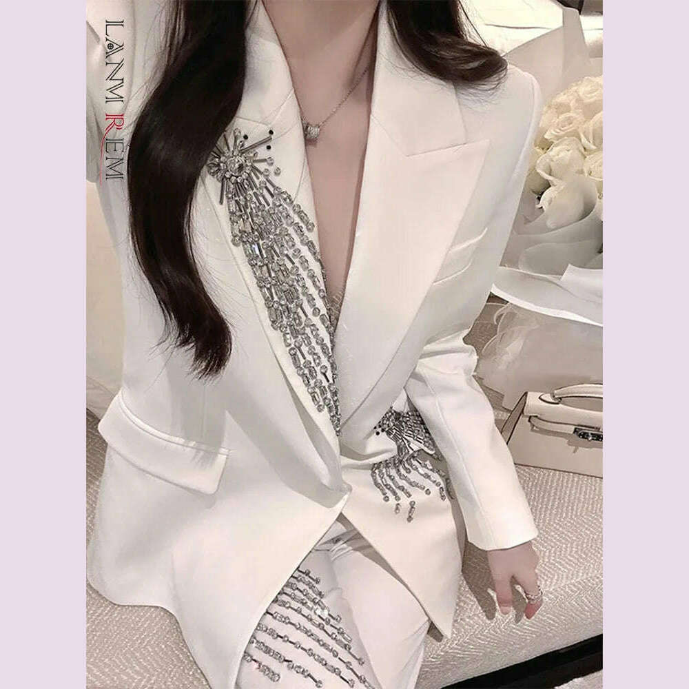 KIMLUD, LANMREM Elegant Women's Blazer Coat New Fashion Notched Single Breasted Beading Flares Design Office Lady Clothing 2DC1366, KIMLUD Womens Clothes