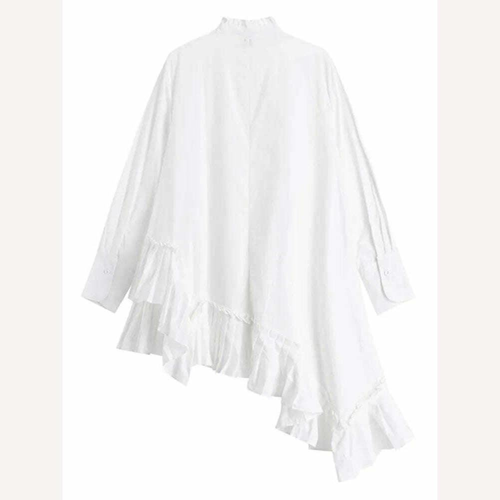 KIMLUD, LANMREM Fashion Solid Dress For Women Irregular Ruffles Patchwork Long Sleeves Single Breasted Dresses 2023 Autumn New 2AA1136, KIMLUD Womens Clothes