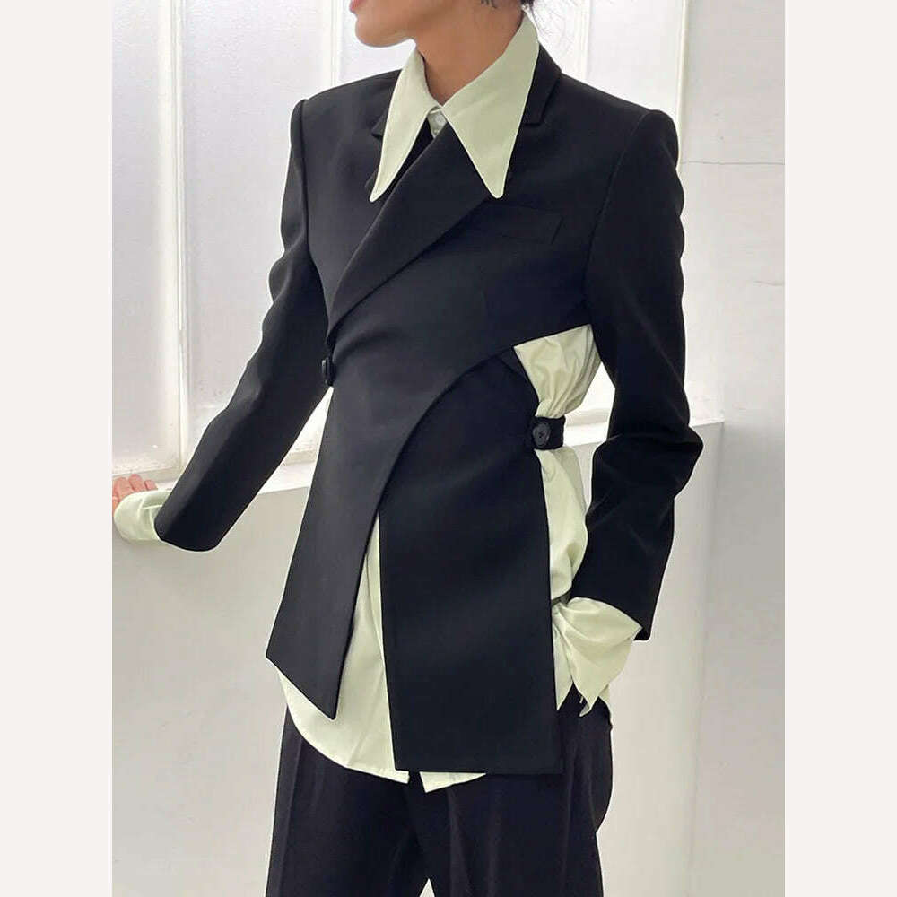KIMLUD, [LANMREM] Irregular Backless Design Blazer For Women Notched Long Sleeve Solid Elegant Jackets Female Clothing 2024 Spring New, KIMLUD Womens Clothes
