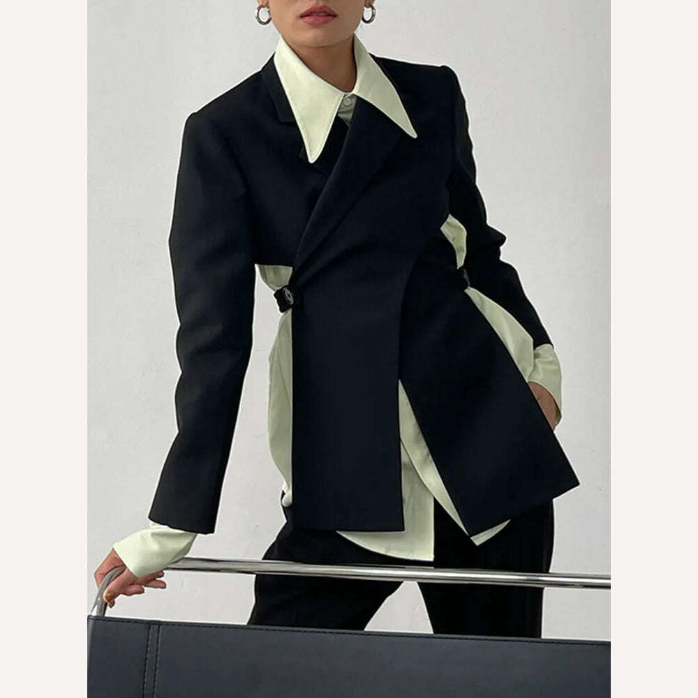 [LANMREM] Irregular Backless Design Blazer For Women Notched Long Sleeve Solid Elegant Jackets Female Clothing 2024 Spring New - KIMLUD