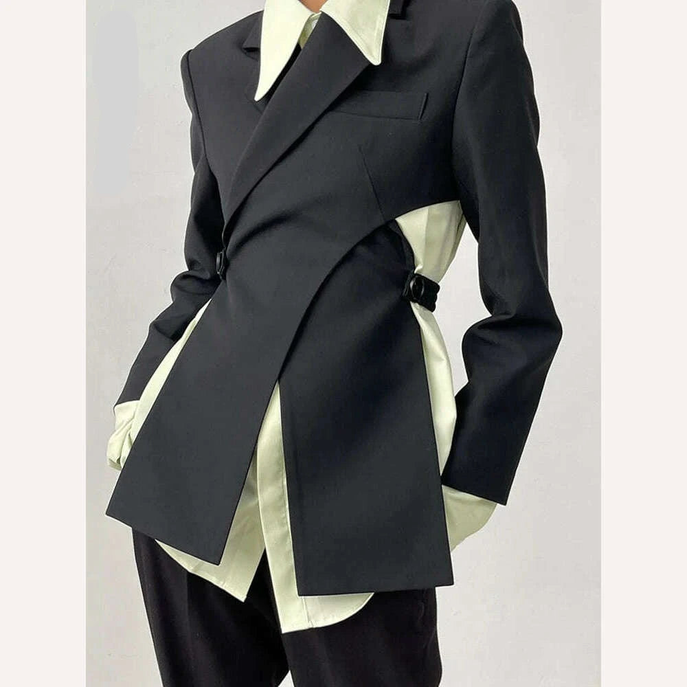KIMLUD, [LANMREM] Irregular Backless Design Blazer For Women Notched Long Sleeve Solid Elegant Jackets Female Clothing 2024 Spring New, Black / S, KIMLUD Womens Clothes