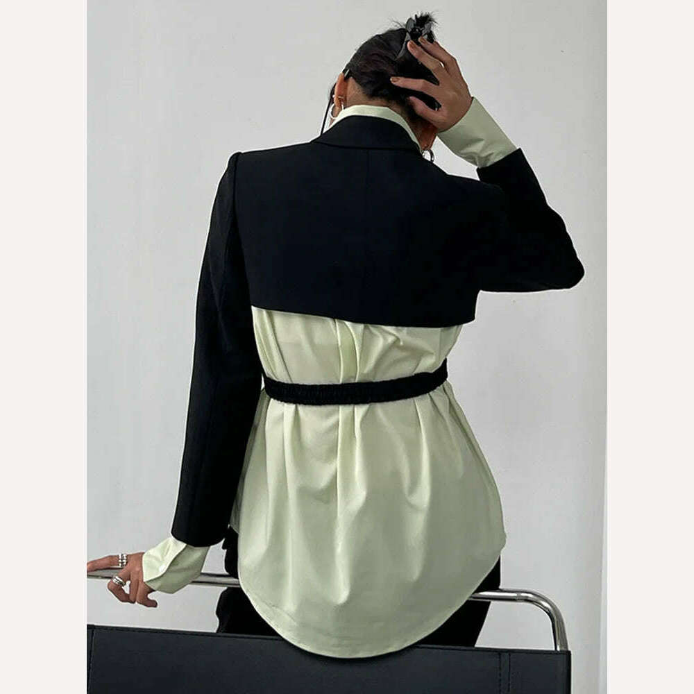 KIMLUD, [LANMREM] Irregular Backless Design Blazer For Women Notched Long Sleeve Solid Elegant Jackets Female Clothing 2024 Spring New, KIMLUD Women's Clothes