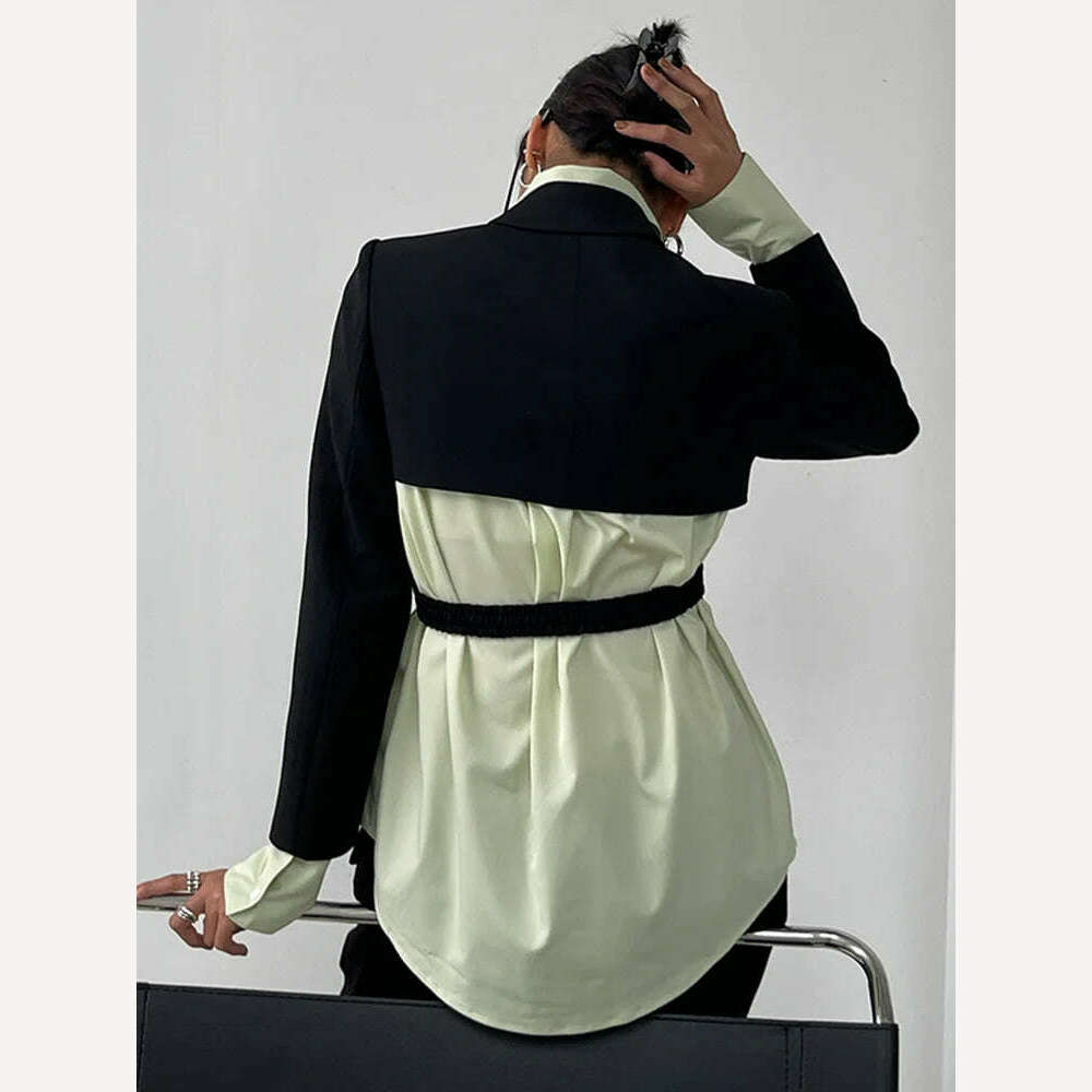 [LANMREM] Irregular Backless Design Blazer For Women Notched Long Sleeve Solid Elegant Jackets Female Clothing 2024 Spring New - KIMLUD