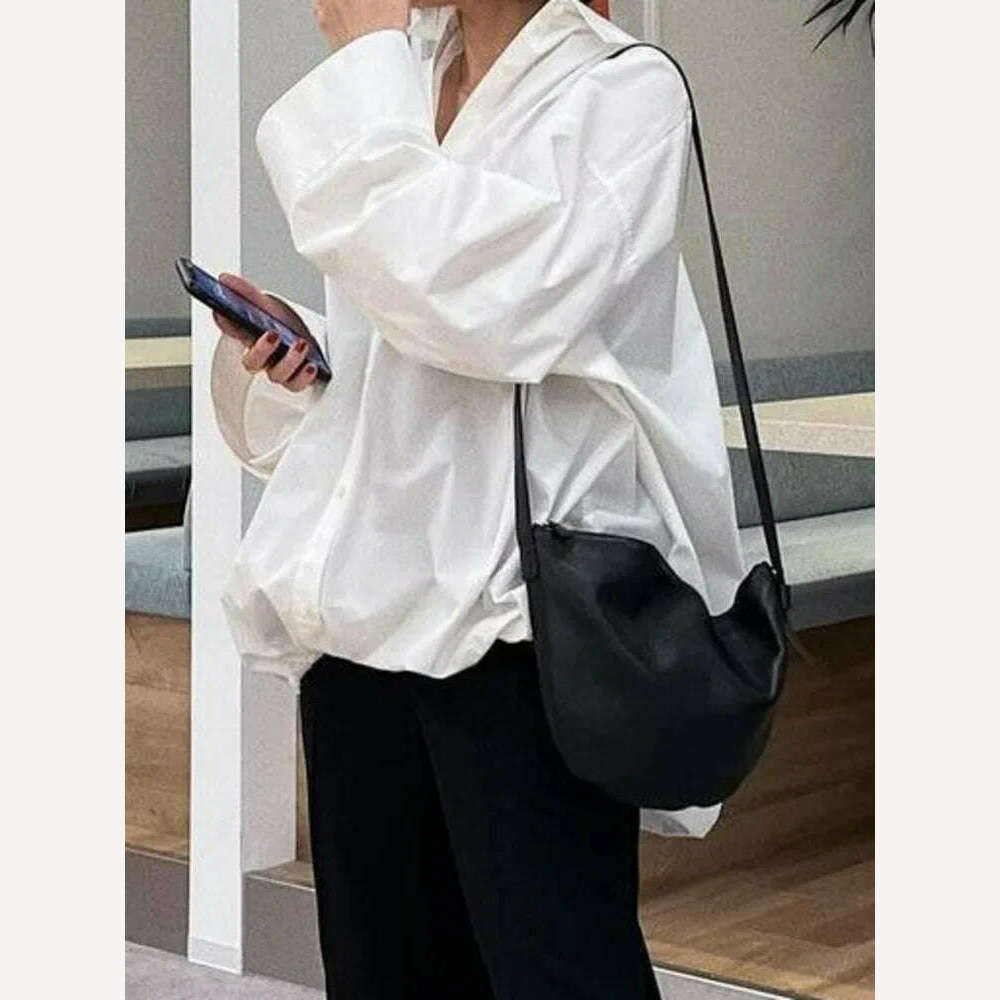 KIMLUD, [LANMREM] Women Casual Solid Color Shirt Lapel Long Sleeves Single Breasted Loose Tops Fashion 2024 Spring New Clothing 2AA2796, KIMLUD Womens Clothes