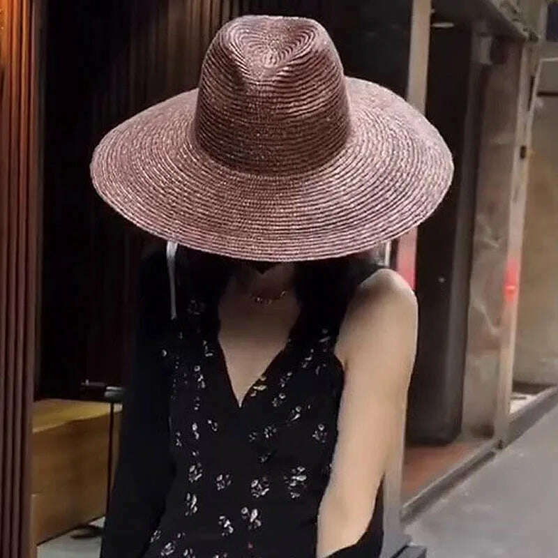 KIMLUD, Large Brim Panama Straw Hat For Women High-end Straw Beach Hats Ladies Black Summer UV Hats Travel Sunscreen Outdoor Hat, KIMLUD Womens Clothes