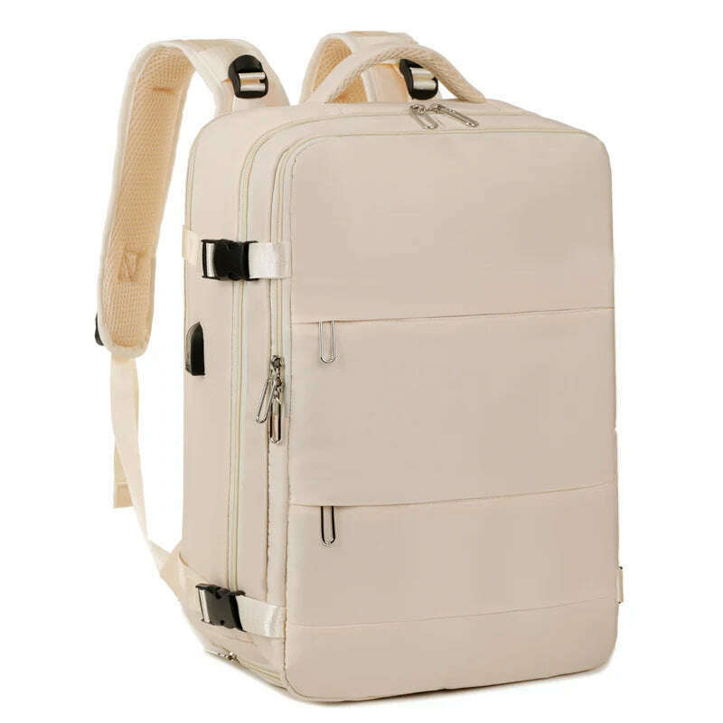 KIMLUD, Large Capacity Expansion Travel Backpack 2024 New Nylon Fabric Waterproof Backpack Multifunctional Commuting Computer Bag, Beige, KIMLUD APPAREL - Womens Clothes