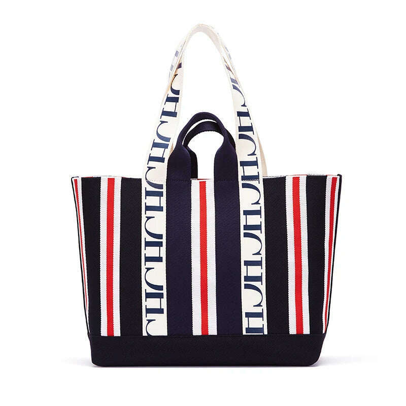 KIMLUD, Large Capacity Woven Material Shopping Holiday Handbag New Fashion Classic Retro Stripe Decoration Shoulder Bag, KIMLUD Womens Clothes