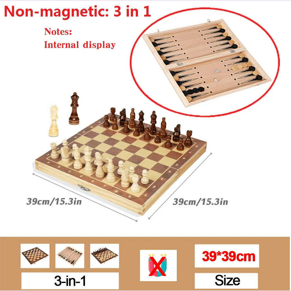 KIMLUD, Large Magnetic Wooden Folding Chess Set Felted Game Board 39cm*39cm Interior Storage Adult Kids Gift Family Game Chess Board, BH20-No magnet-39cm, KIMLUD APPAREL - Womens Clothes