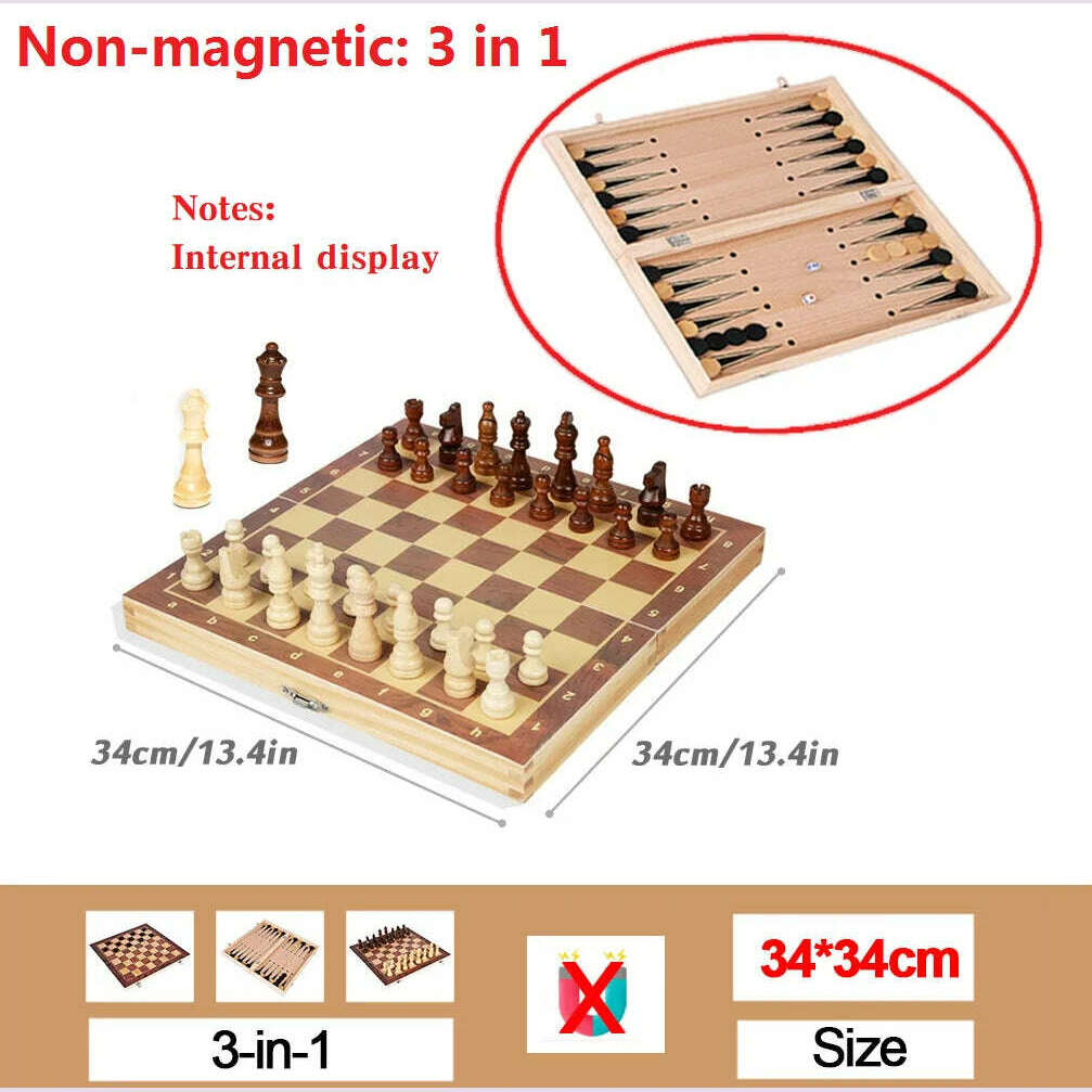 KIMLUD, Large Magnetic Wooden Folding Chess Set Felted Game Board 39cm*39cm Interior Storage Adult Kids Gift Family Game Chess Board, BH20-No magnet-34cm, KIMLUD APPAREL - Womens Clothes