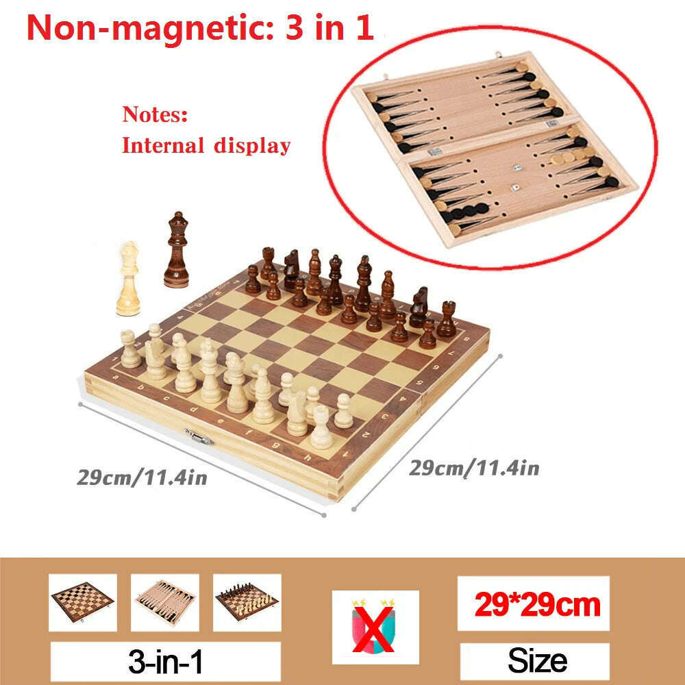 KIMLUD, Large Magnetic Wooden Folding Chess Set Felted Game Board 39cm*39cm Interior Storage Adult Kids Gift Family Game Chess Board, BH20-No magnet-29cm, KIMLUD APPAREL - Womens Clothes