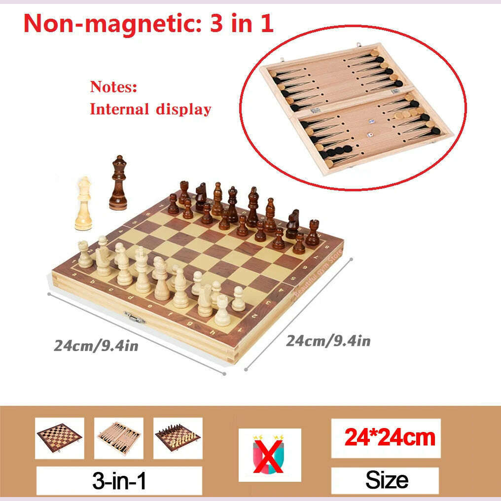 KIMLUD, Large Magnetic Wooden Folding Chess Set Felted Game Board 39cm*39cm Interior Storage Adult Kids Gift Family Game Chess Board, BH20-No magnet-24cm, KIMLUD APPAREL - Womens Clothes