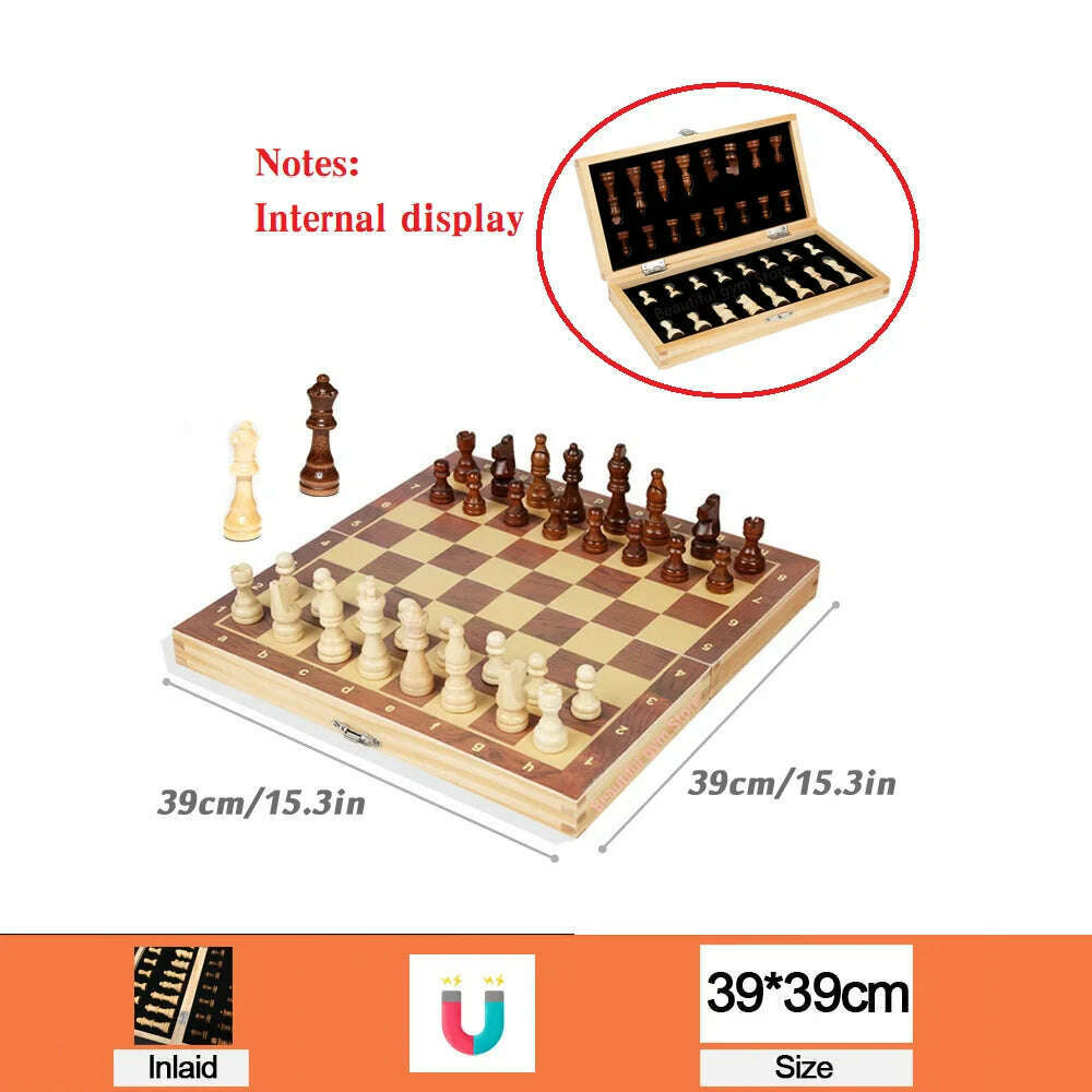 KIMLUD, Large Magnetic Wooden Folding Chess Set Felted Game Board 39cm*39cm Interior Storage Adult Kids Gift Family Game Chess Board, BH20-Magnetic-39cm, KIMLUD APPAREL - Womens Clothes