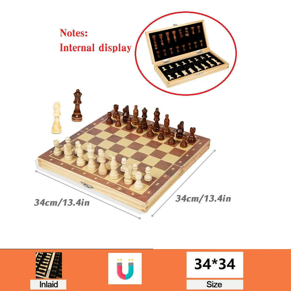 KIMLUD, Large Magnetic Wooden Folding Chess Set Felted Game Board 39cm*39cm Interior Storage Adult Kids Gift Family Game Chess Board, BH20-Magnetic-34cm, KIMLUD APPAREL - Womens Clothes