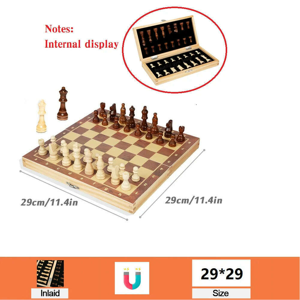 KIMLUD, Large Magnetic Wooden Folding Chess Set Felted Game Board 39cm*39cm Interior Storage Adult Kids Gift Family Game Chess Board, BH20-Magnetic-29cm, KIMLUD APPAREL - Womens Clothes