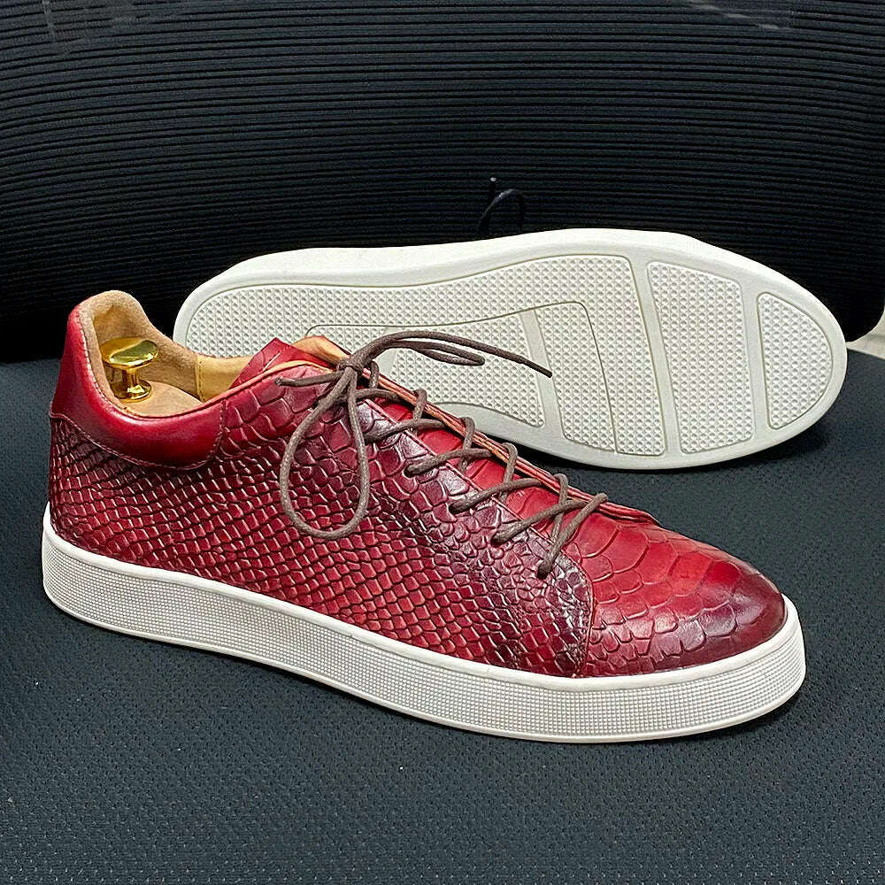 Large Size 38 To 50 Derby Casual Shoes Mens Cow Genuine Leather Lace-Up Soft Sole Leather Original Flat Sneakers Driving Shoes, Red / EU 38, KIMLUD Women's Clothes
