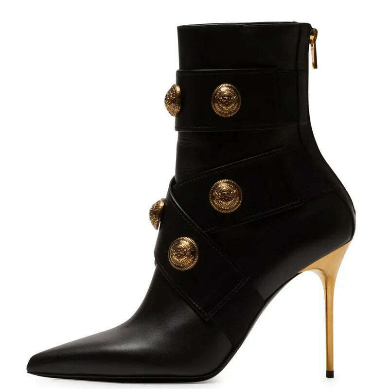 KIMLUD, Large Size 45 Retro Metal Ornaments Women Pointy toe Ankle Boots Wide Fit High Heels Shoes Stiletto Short Booty Dress Pumps, KIMLUD Womens ClothesKIMLUD, Large Size 45 Retro Metal Ornaments Women Pointy toe Ankle Boots Wide Fit High Heels Shoes Stiletto Short Booty Dress Pumps, Black / 34, KIMLUD APPAREL - Womens Clothes