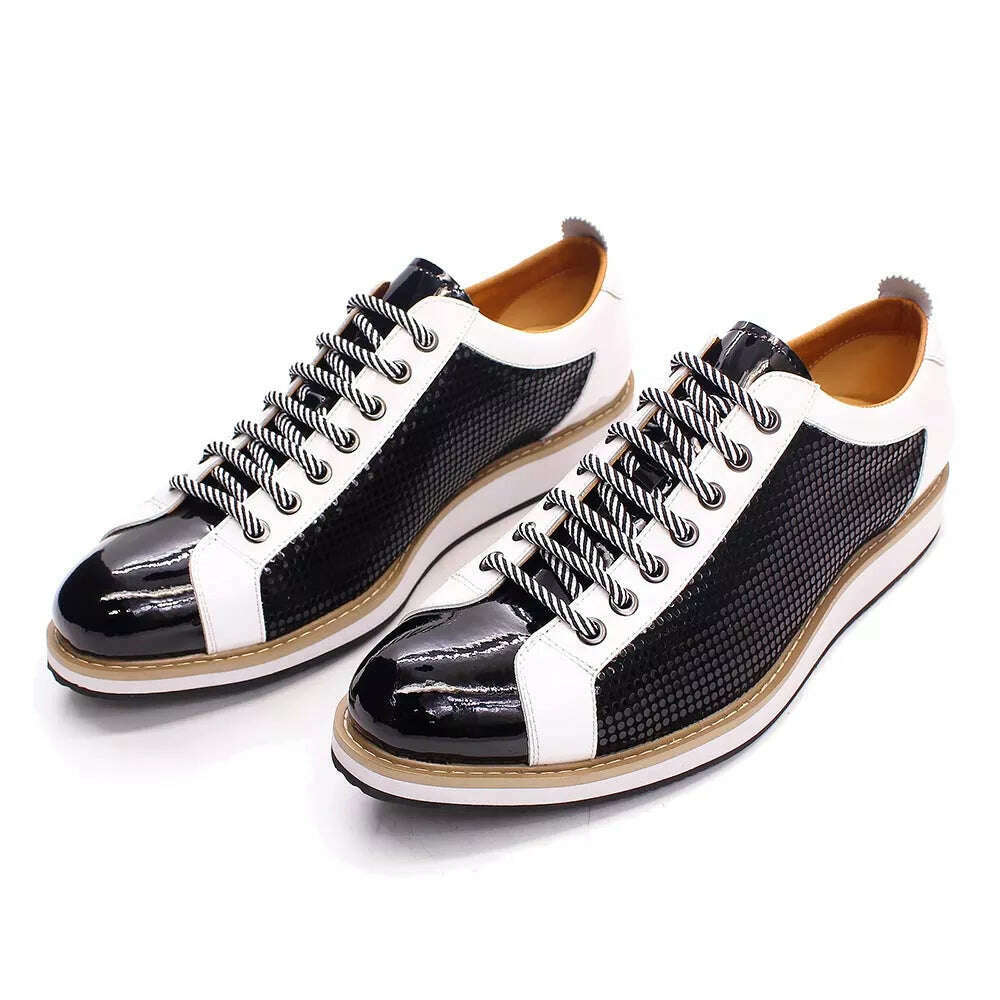 KIMLUD, Large Size 6 To 13 Luxury Brand Shoes Men Flat Sneakers Patent Leather Lace-up Black White Casual Shoes Zapatos Casuales Hombres, KIMLUD Women's Clothes