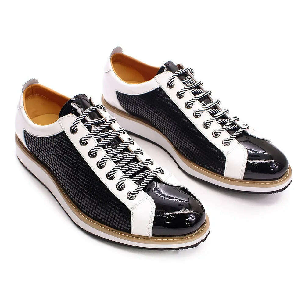 KIMLUD, Large Size 6 To 13 Luxury Brand Shoes Men Flat Sneakers Patent Leather Lace-up Black White Casual Shoes Zapatos Casuales Hombres, black white / US 6, KIMLUD Women's Clothes