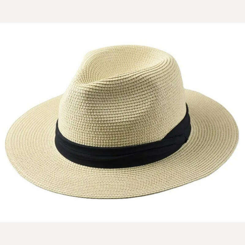 KIMLUD, Large Size Panama Hats Lady Beach Wide Brim Straw Hat Man Summer Sun Cap Plus Size Fedora Hat 55-57cm 58-60cm 61-64cm, KIMLUD Womens Clothes