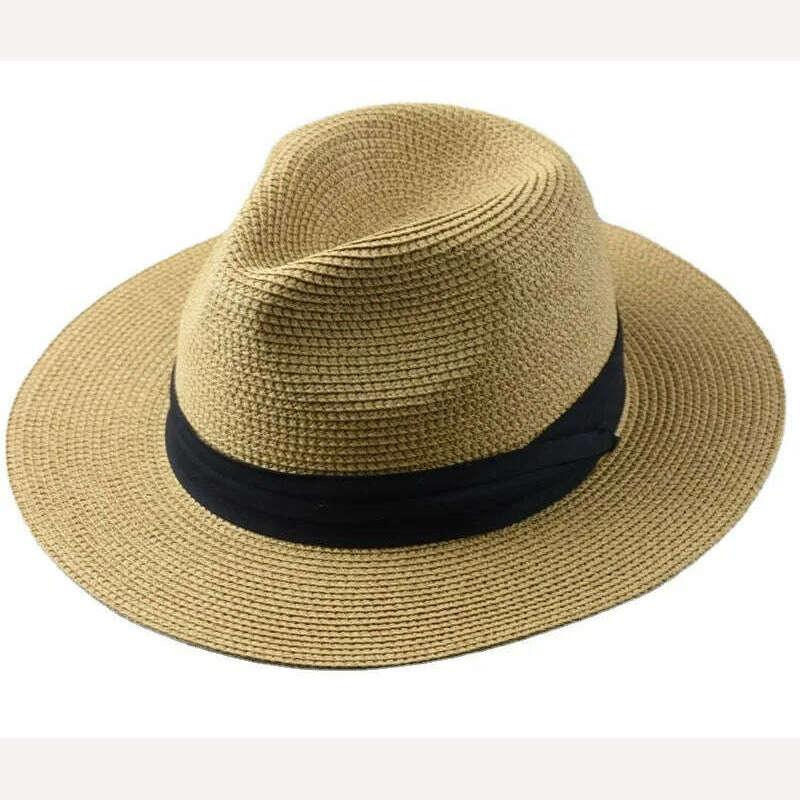 Large Size Panama Hats Lady Beach Wide Brim Straw Hat Man Summer Sun Cap Plus Size Fedora Hat 55-57cm 58-60cm 61-64cm - KIMLUD