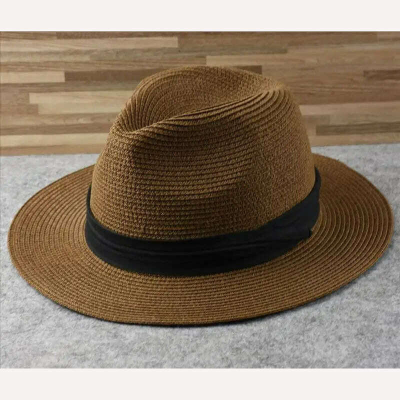 Large Size Panama Hats Lady Beach Wide Brim Straw Hat Man Summer Sun Cap Plus Size Fedora Hat 55-57cm 58-60cm 61-64cm - KIMLUD