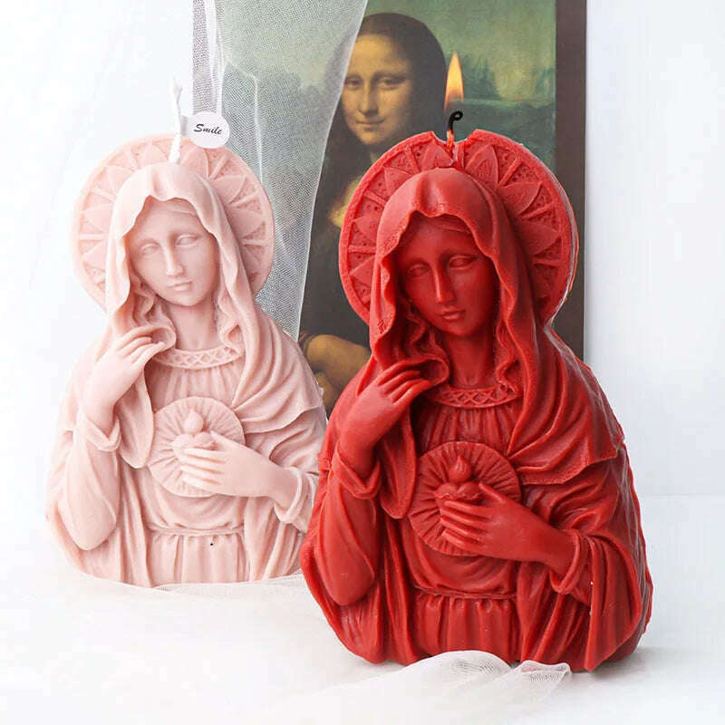 KIMLUD, Large Size Virgin Mary Bust Sculpture Candle Silicone Mold DIY Abstract Madonna Statue Gypsum Candle Resin Mould Religious Decor, KIMLUD Womens Clothes